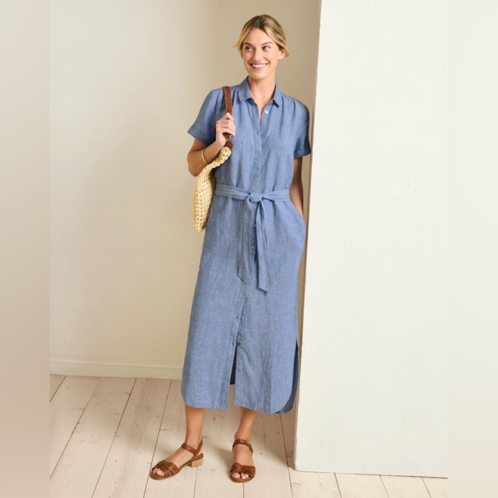 Garnet Hill Darcy Linen Shirtdress in Sky Blue Chambray Size 2 Small